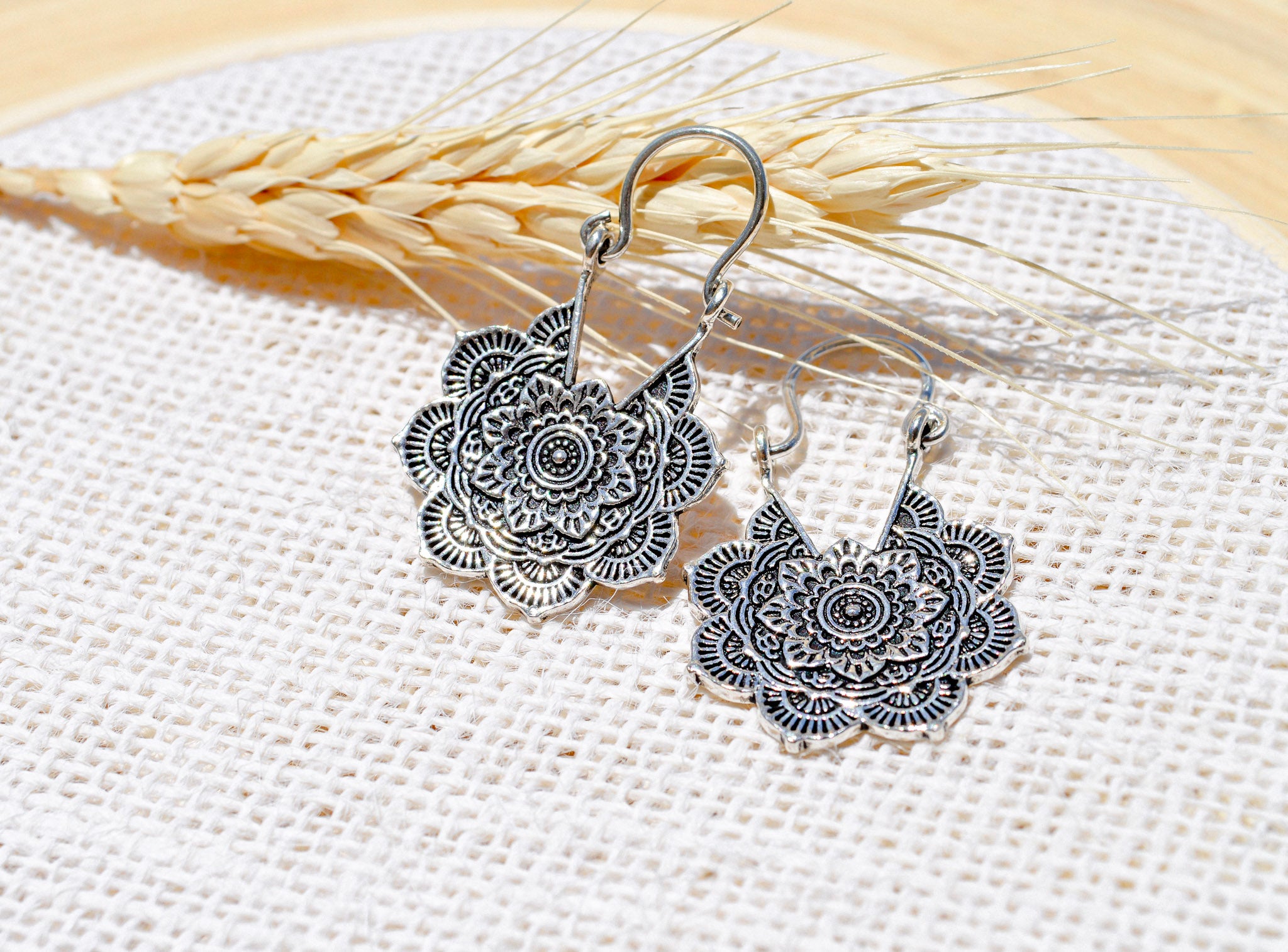 Mandala Flower Hoop Earrings