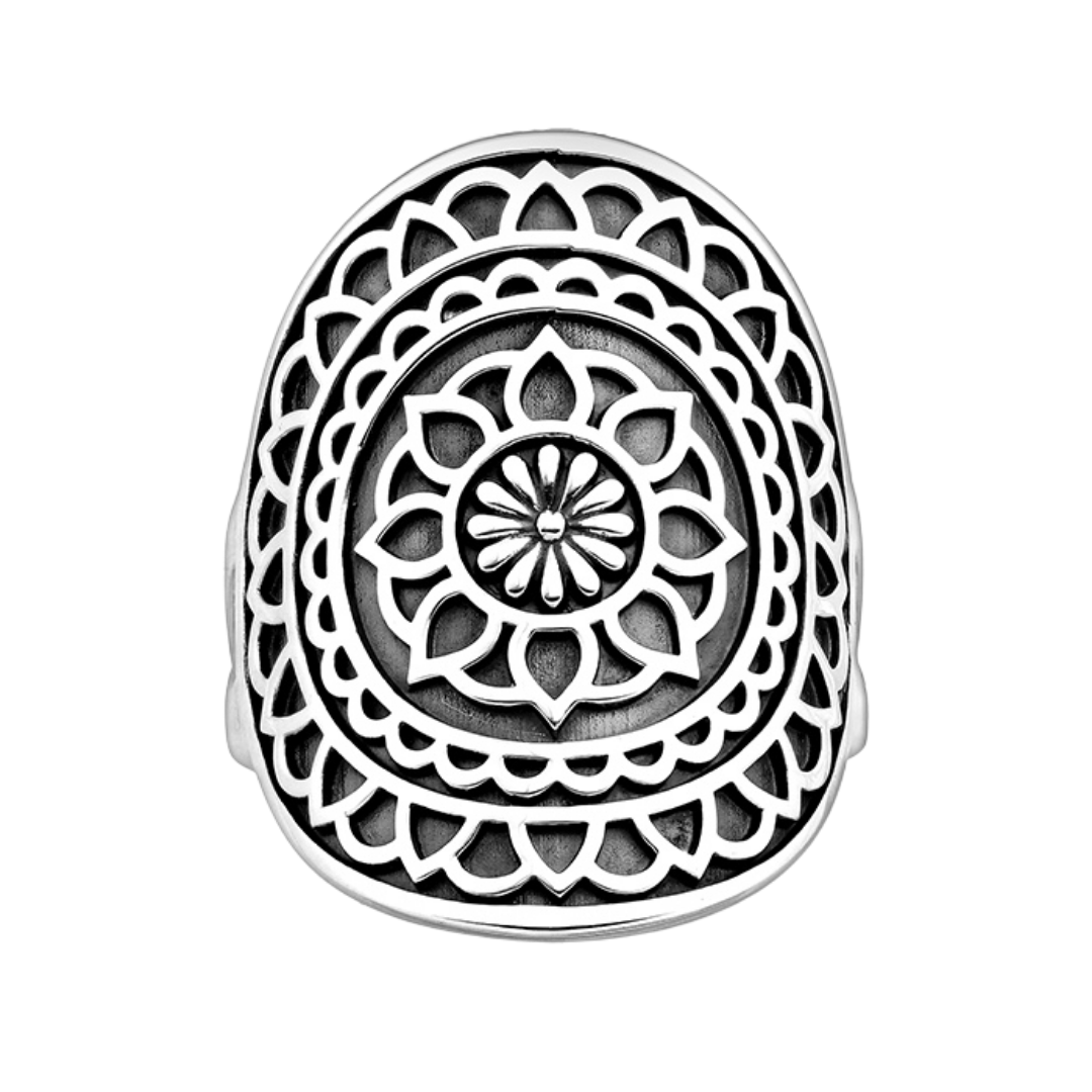 Mandala Flower Silver Ring