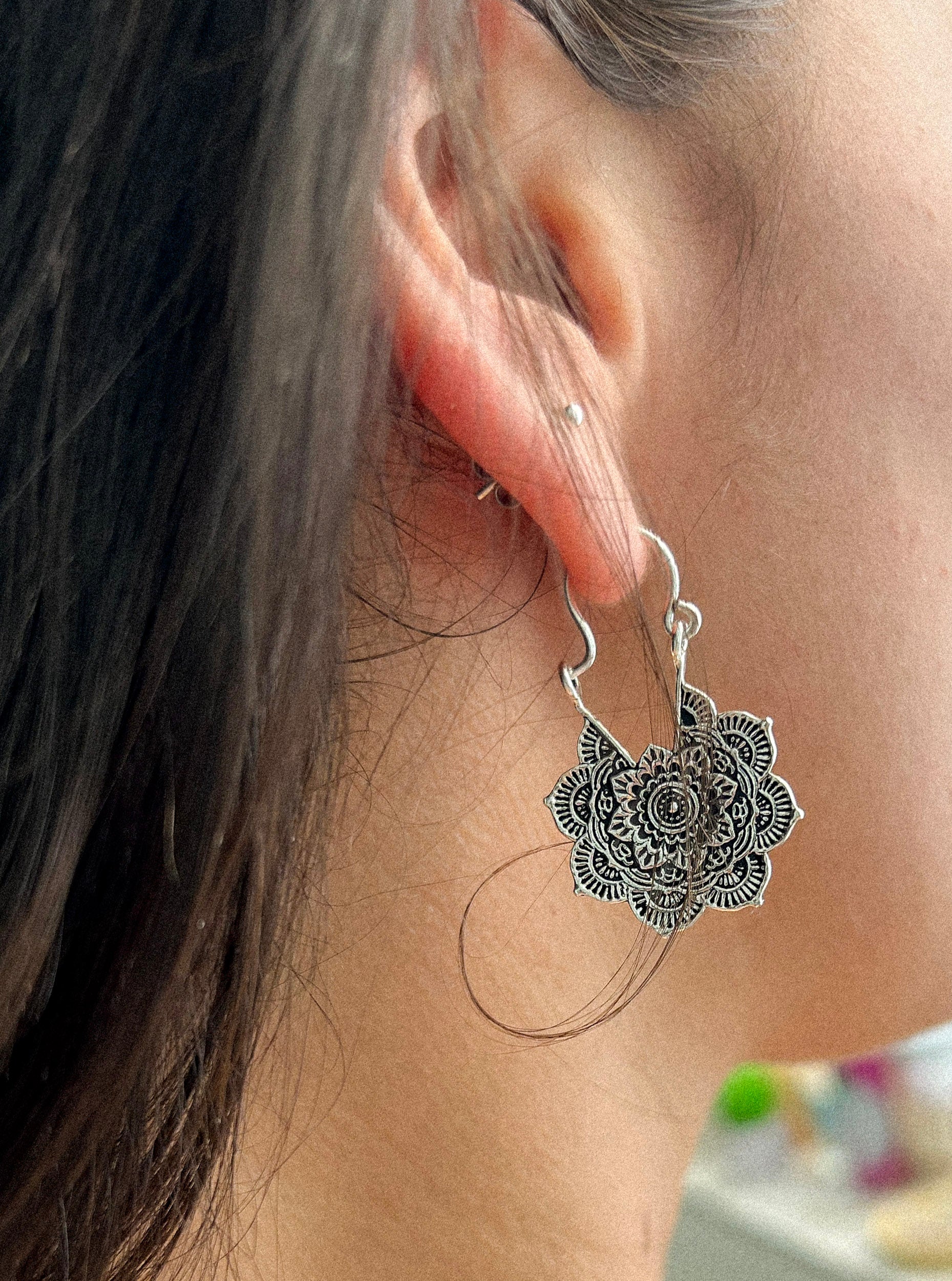 Mandala Flower Hoop Earrings