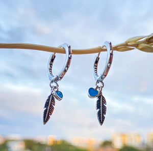 Turquoise Heart & Feather Hoops