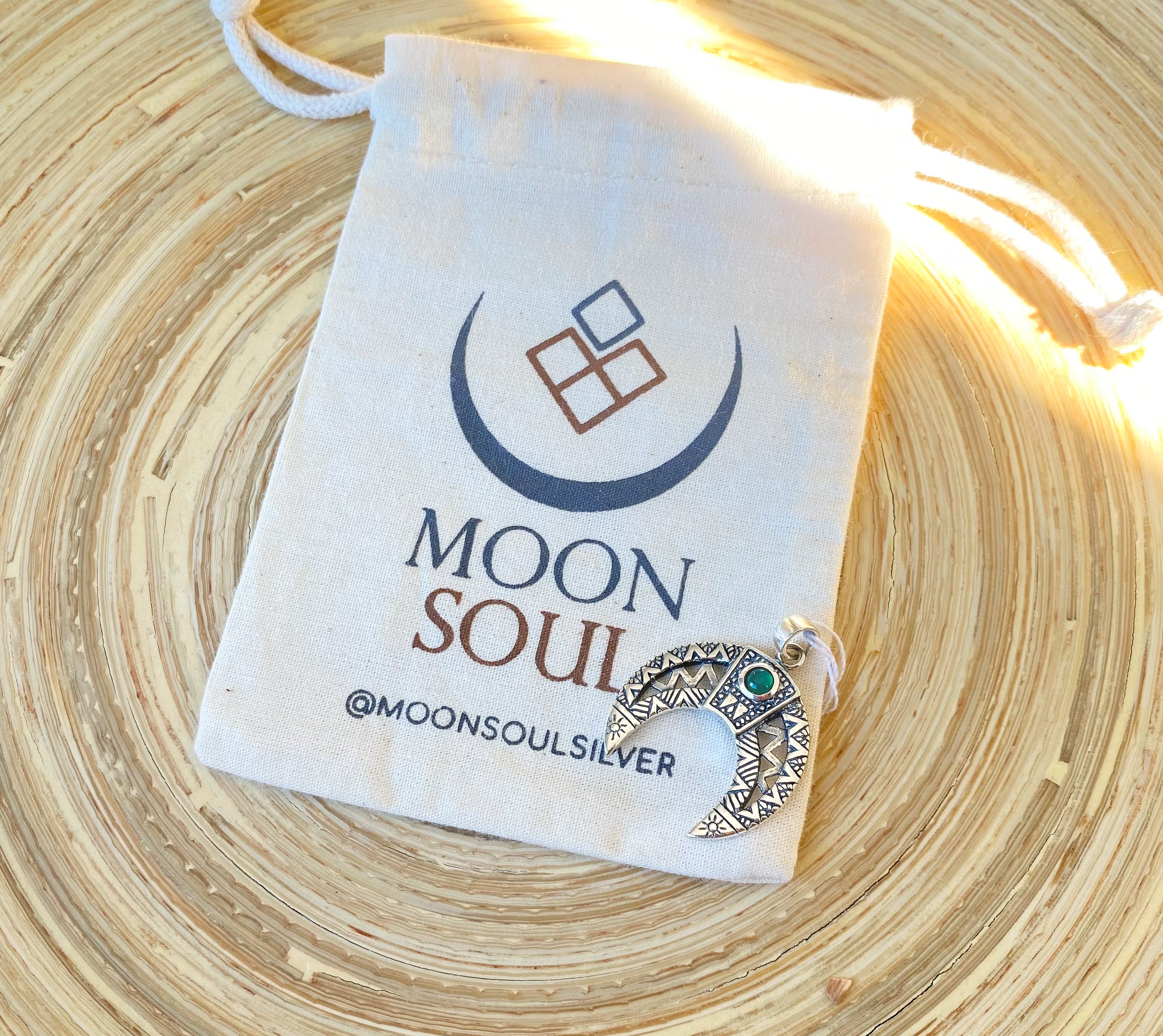 Green Agate Moon Pendant