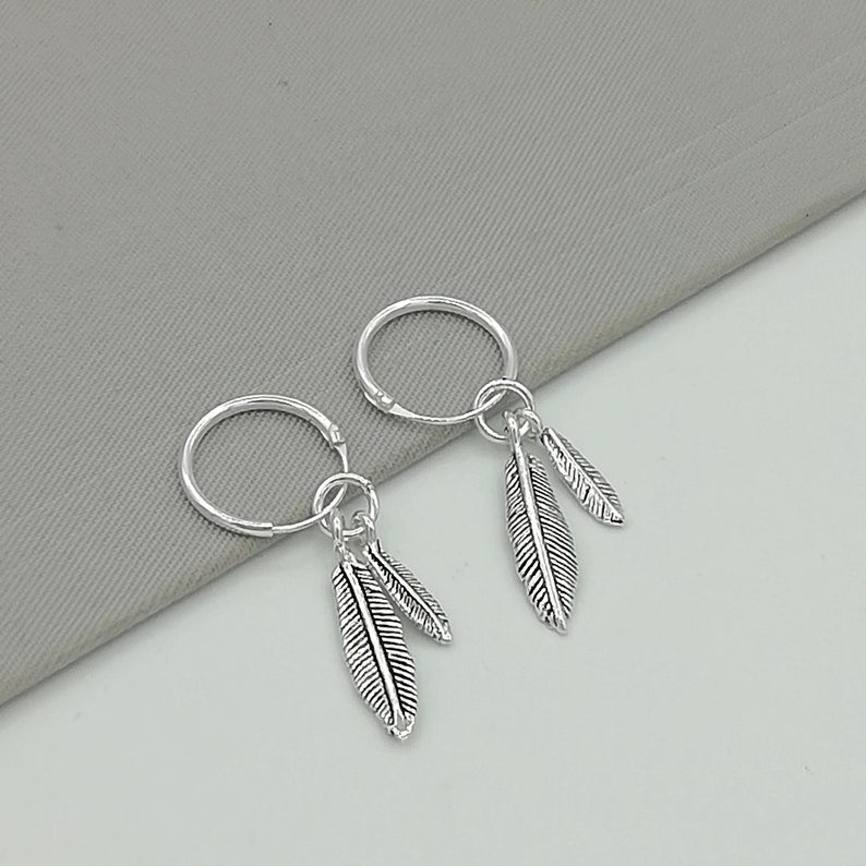 Double Feather Hoop Earrings