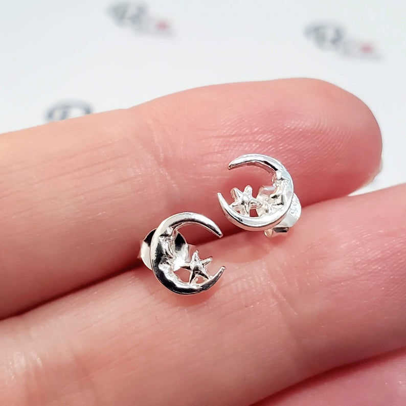 Moon & Star Stud Earrings